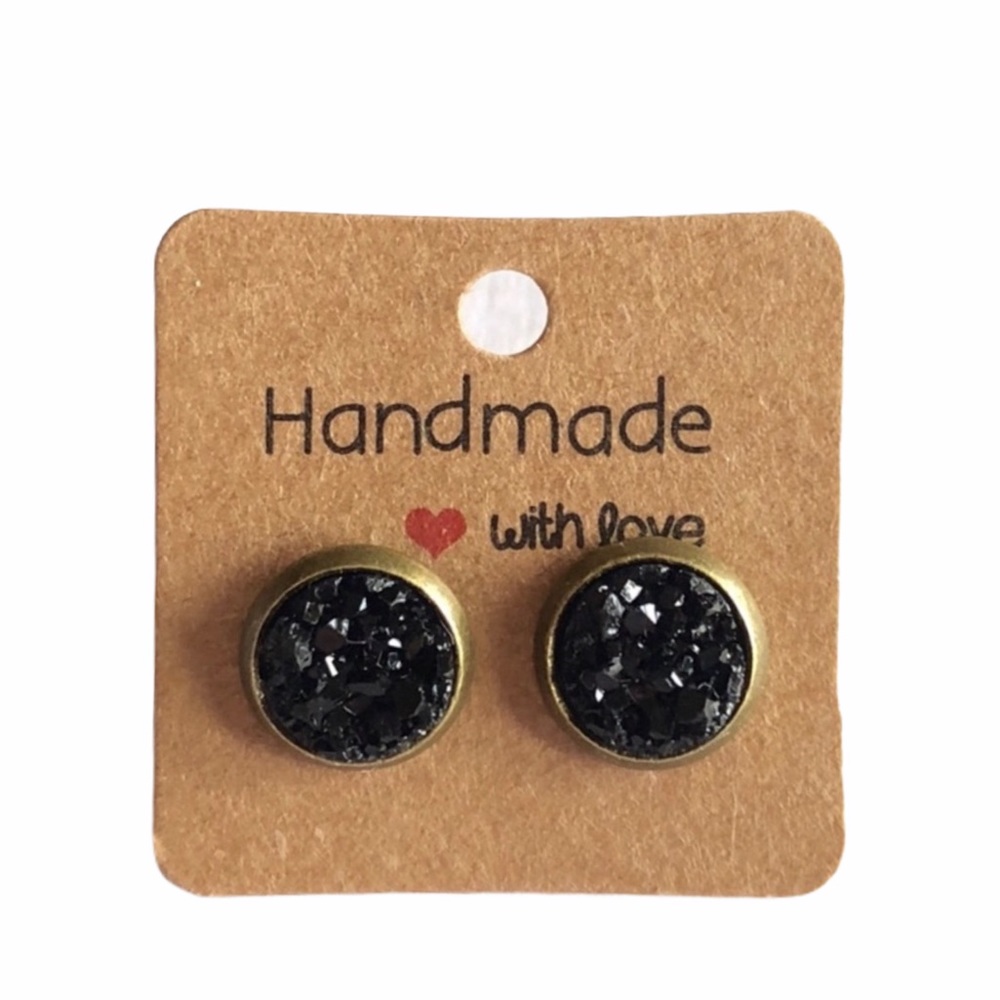 Chunky Black Druzy Bronze Stud Earrings! - Picture 9 of 16